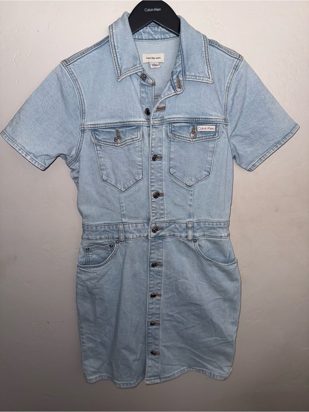 Calvin Klein Button Down 5 Pocket Light Blue Denim Dress